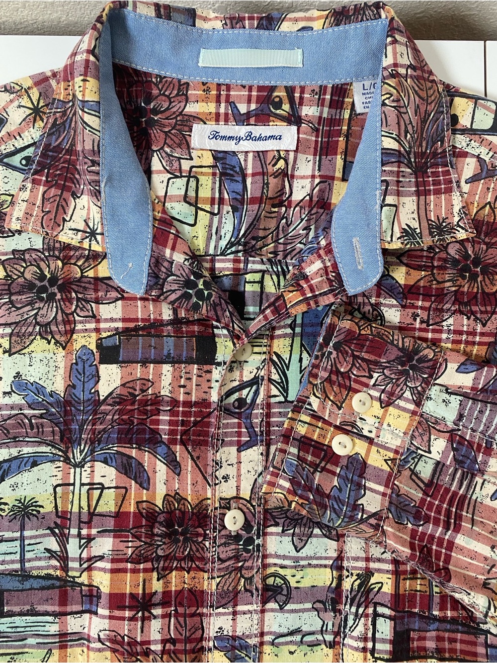 Tommy Bahama Tropical Print Men's Shirt Large Cotton Casual Vacation